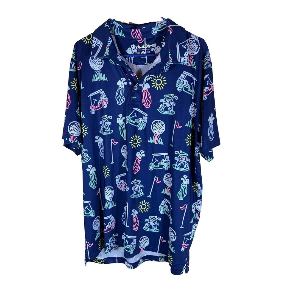 Chubbies XL Golf Polo Shirt Neon Lights Caddyshack Tribute Navy Party Blue Mens